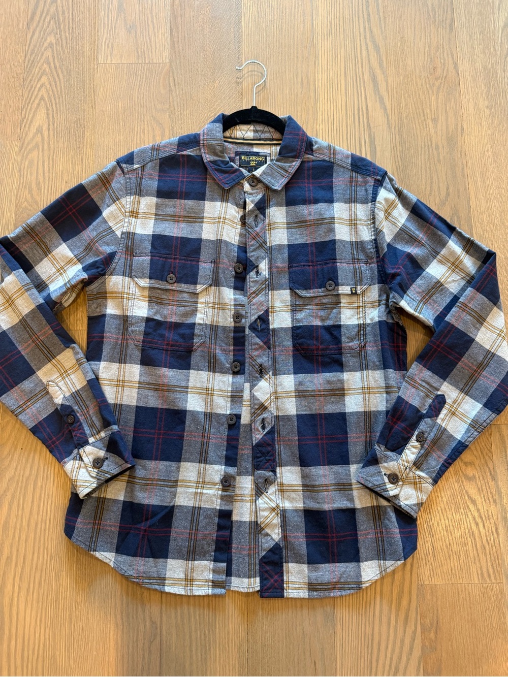 Billabong Men's Plaid Button-Down Shirt - Navy, White & Brown